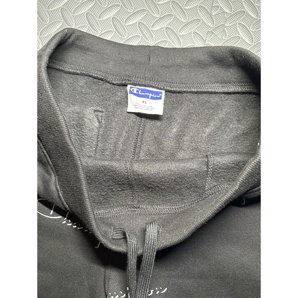 Champion Reverse Weave All Over Logo Print Black Boy 60% cotton Joggers Pants XL - Picture 7 of 11